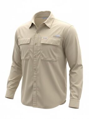 Columbia Men's Long Sleeve Button-Down Shirt in Tan. Excellent condition.
